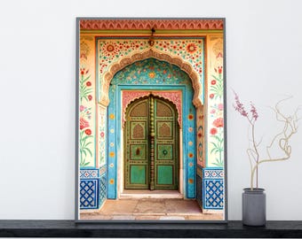 Indian Folk Art ,Jaipur Door Print, Rajasthan travel poster, royal heritage, pink city