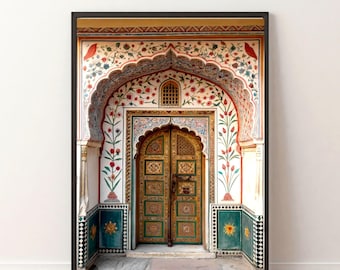 Jaipur Door Wall Art, Indian Palace Print, Rajasthani painting, Boho Decor, Royal Heritage Arch