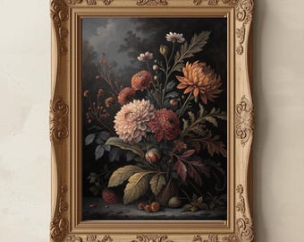Vintage floral wall art for autumn, Thanksgiving, rustic farmhouse decor.