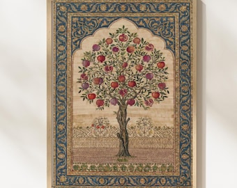 Árbol de la Prosperidad, granado persa, decoración botánica de pared, impresión oriental, arte cultural