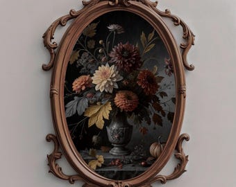 Vintage Fall Floral Print: Moody Autumn Leaves Art, Dark Flower Painting artwork | happy Thanksgiving