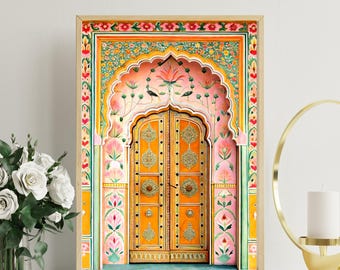 Jaipur Pink Door Print, Indian Palace Decor, Boho Wall Art