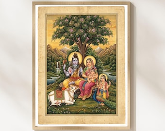 シヴァとパールヴァティ…ビンテージスタイルのインドのヒンドゥー教の