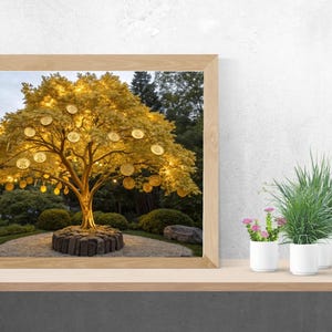 Money Tree Digital Wall Art –Tree Printable Poster – Gold Tree – Instant Download