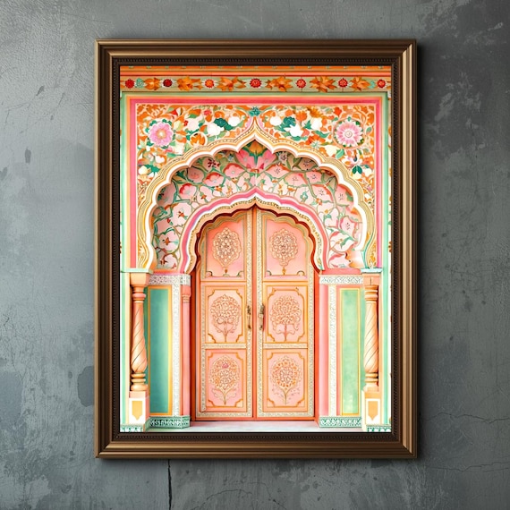 Royal Pink Door, Jaipur Wall Art, Indian Palace Decor, Rajasthani