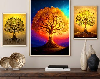 Golden Tree of Life, Spiritual Energy Decor, Sacred Geometry Print, Digital Download