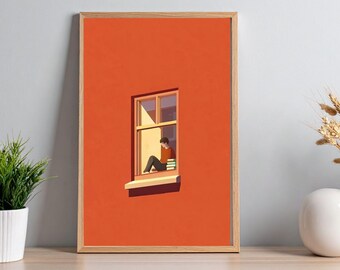 Minimalist Window Reading Art Print: Modern Wall Decor (Digital Download)