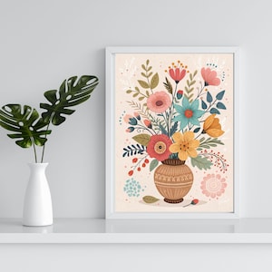 Boho Floral  Print Set of 5, Floral Wall Art, Vintage Art Print, Printable Art, Flower art for gift home decoration