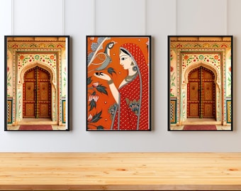 Rajasthani painting, Painted Door, Traditional Indian ,Heritage Art ,royal Jaipur city,Madhubani print