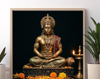 Lord Hanuman digital print, Jai Bajarang Bali, Hindu God Wall Art, Indian painting