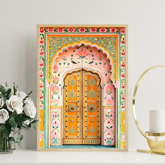 Jaipur Door Print, Rajasthani Pink City, Indian Palace Decor, Boho