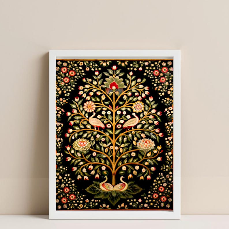 Tree of Life, Pichwai Art Print, Indian Folk Painting, Boho Floral Wall ...