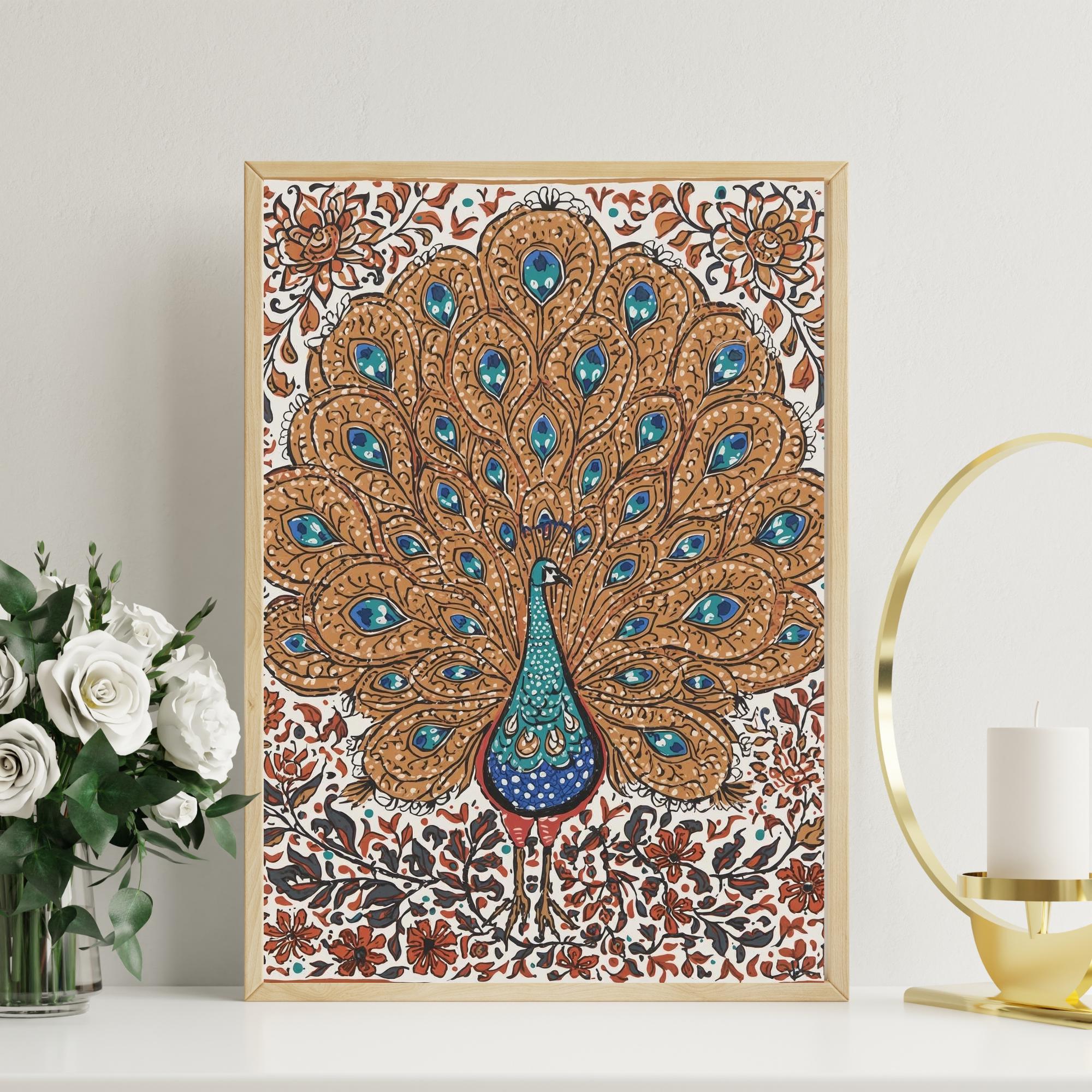 Madhubani Painting ,vintage Floral Wall Art, Mithila Folk Print, Indian ...