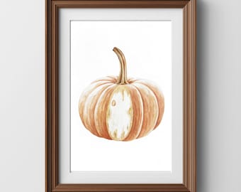 Fall Watercolor Pumpkin Wall Art, Rustic Autumn Decor, Moody Prints, Home and Livingroom