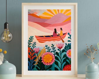 smoky mountains Colorful Art | Vibrant Sunset Hills Printable | Modern Nature,photography