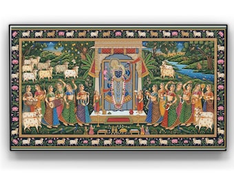 Shreenathji Pichwai Print, Srinath ji Painting, Indian Folk Art, Hindu God wall art,