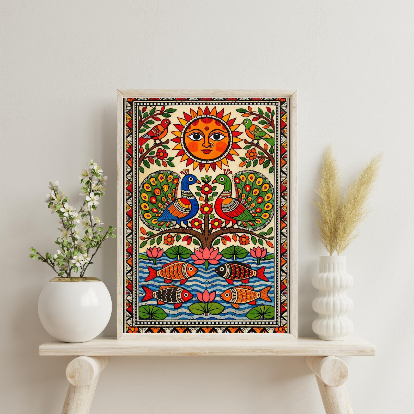 Madhubani Painting, Tree of Life, Indian Folk Art, Peacock Painting ...