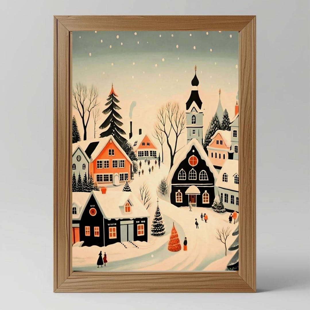 Vintage Christmas Village Wall Art | Winter Holiday Printable | Neutral ...