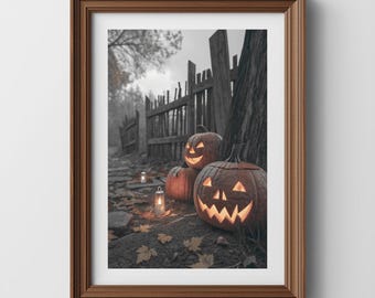Autumn Digital Art | Pumpkins, Jack-o'-Lanterns, Watercolor Fall Decor for Holidays