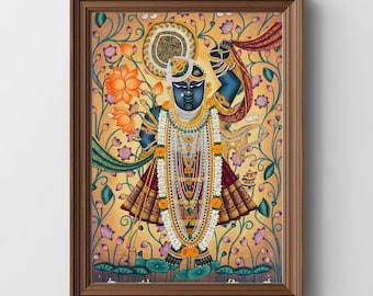 Shreenathji Pichwai Print, Shrinathji Painting, Indian Folk Art, Hindu God , Spiritual Poster,