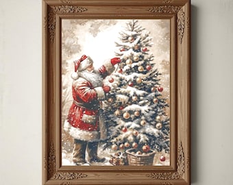 Babbo Natale vintage, stampa albero di Natale, decorazione murale natalizia, decorazioni natalizie innevate, decorazioni invernali rustiche