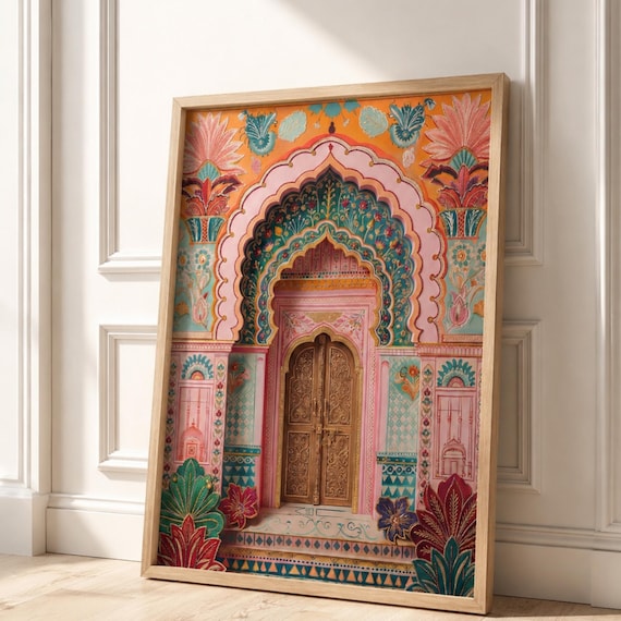 Jaipur India Travel Poster, Indian Painting, Gift Gallery, Rajasthan Print, door Illustration,