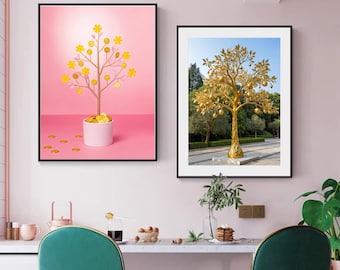 Golden Money Tree Wall Art, Wealth and Prosperity Printable Decor for Home or Office
