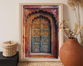 Jaipur place Door Art, Rajasthani print, Indian travel poster, Heritage Painting,
