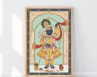 Shrinathji Pichwai painting, Indian Folk Art, shreenathji, Hindu god, spiritual poster