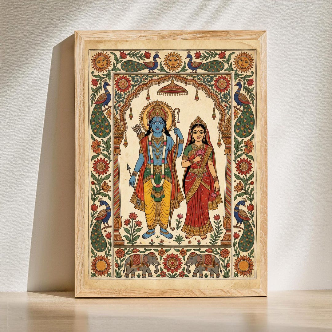 Ram Sita Madhubani Art Print, Indian Folk Wall Decor, Mithila Painting ...