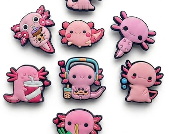 Axolotl Shoe Charms (4 or 8 Pack) Shoe Charms Cute Pink Salamander Kawaii Animal Bubble Tea Clog Pins