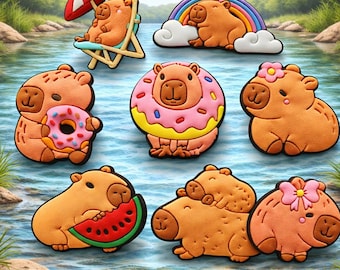 Capybara Shoe Charms | Cute Capybara Shoe Charms for Clogs| Kawaii Animal | 4 or 8-Pack | Kids & Adults