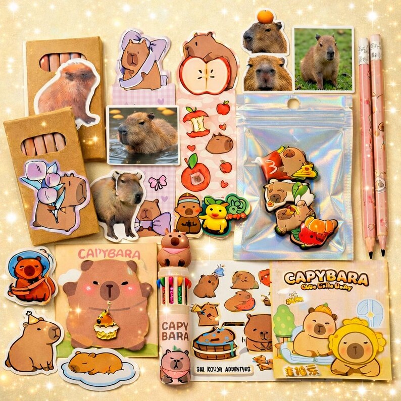 Capybara Mega Gift Bundle Box | Kawaii Stationery Set + Pink Mini ...