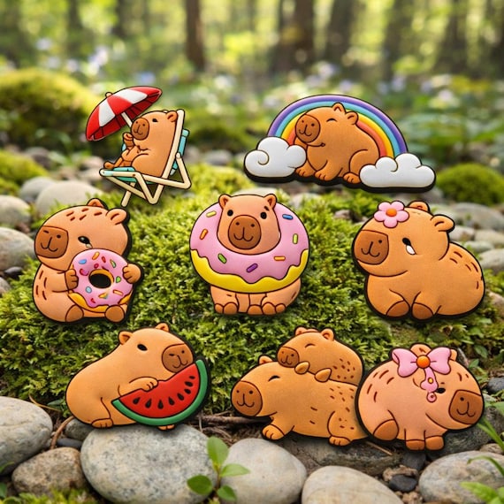 Capybara Shoe Charms Set | Cute Animal Clog Charms | 4 or 8 Pack | Kawaii Shoe Accessories | Kids Gift Idea