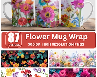 Akvarell vildblomma muggomslag: 11oz sublimeringsdesign (digital nedladdning av PNG)