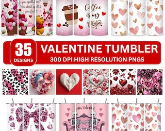 Alla hjärtans dag-tumblersjal PNG, strass-körsbärsrosett, hjärtan (digital nedladdning)