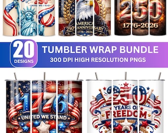 Patriotiska USA 250-årsjubileum Tumbler Design Wrap Bundle (digital nedladdning)