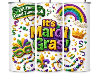 Mardi Gras-glasswrap, 20 oz smal tumbler sublimeringsdesign (digital nedladdning i PNG)