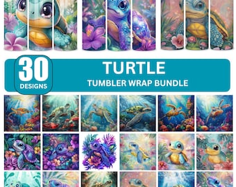 Sublimeringsdesign med havssköldpadda och tumbler: Akvarell PNG (digital nedladdning)