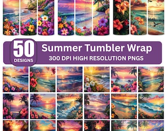 Tropisk solnedgång Tumbler Wrap Bundle: 20oz smal tumbler PNG (digital nedladdning)