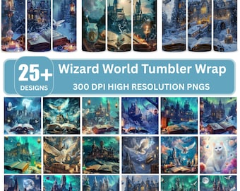 Trollkarlsvärlden Tumbler Wrap PNG, Magisk Fantasy Design (Digital Nedladdning)
