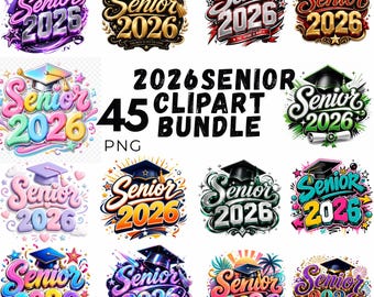 Clipart-paket för seniorer 2026, grafik för examen 2026 (digital nedladdning)