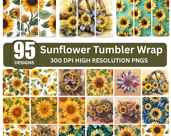 Solrosfärgad tumblerwrap: Klargul blommig PNG (digital nedladdning)