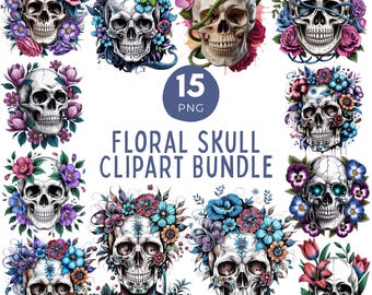 Blommig skalle Clipart-paket | Gotisk Boho Maximalist PNG (digital nedladdning)