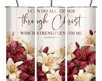Kristen blommig tumblersjal – Filipperbrevet 4:13-design (digital nedladdning)