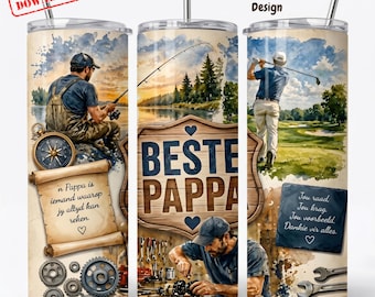 Beste Pappa Tumbler Wrap PNG | Fishing Golf Mechanic Design (digital nedladdning)