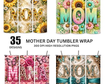 Mamma blommig tumblersjal PNG, mors dag sublimeringsdesign, 20oz mamma PNG
