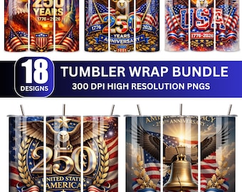 Amerika 250-jähriges Jubiläum Tumbler Wrap Bundle, Vaterländischer Adler, Freiheitsstatue