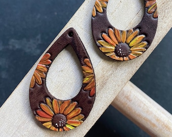 Autumn Petals Earrings Fall Floral Hand Painted Hand Tooled Teardrop Cutout