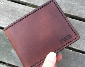 Personalized Leather Wallet with Engraved Initials Bifold for Men Hand Stitched 3rd Anniversary Gift